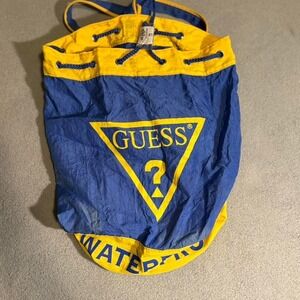 Vintage Guess WaterPro‎ Blue and yellow Guess drawstring bag